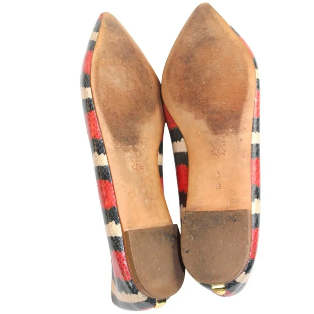 Loeffler Randall Statement Striped Pointed Toe Flats Red Black White Size 6